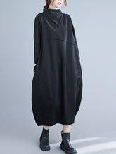 Solid Color A-Type Long-Sleeved Midi Dress